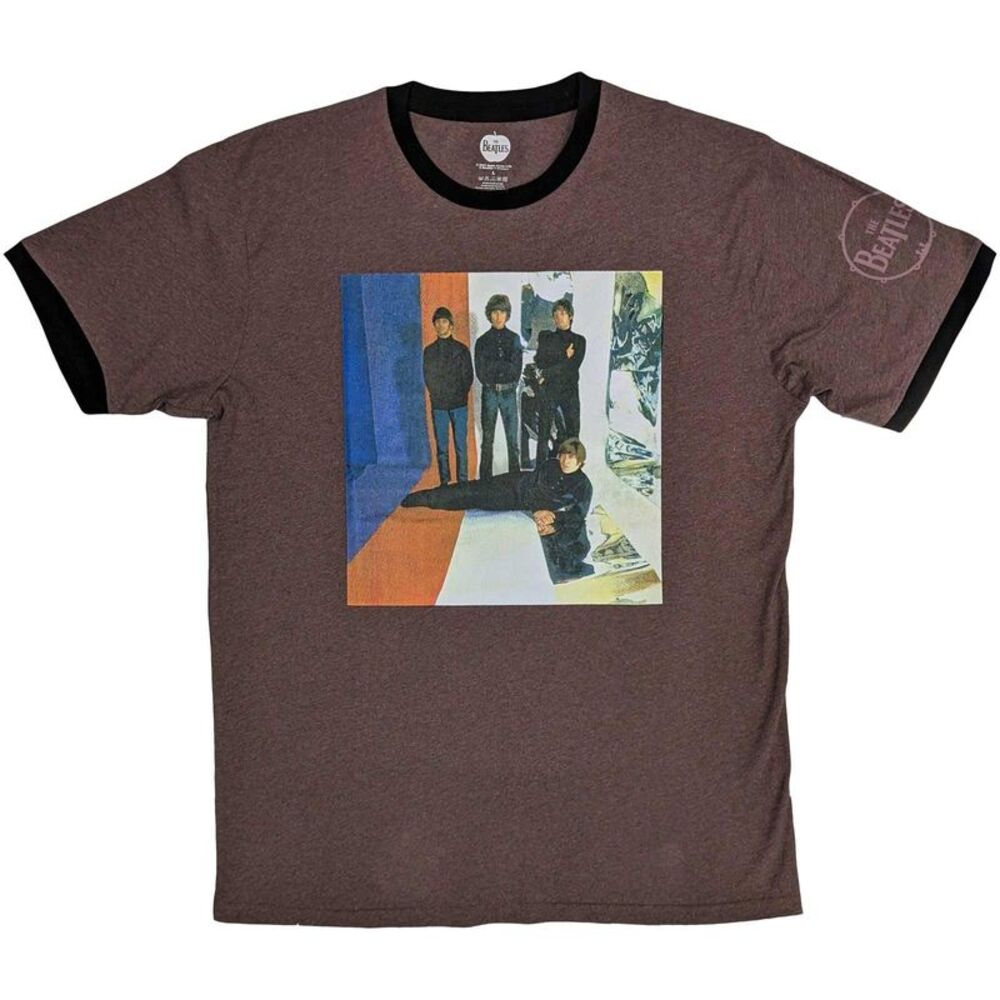 The Beatles Unisex Adult Stripe T-Shirt / Maroon Red